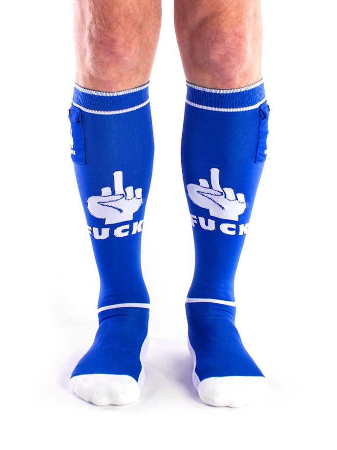 Brutus Party Socken mit Tasche - Fuck Blau/Weiß