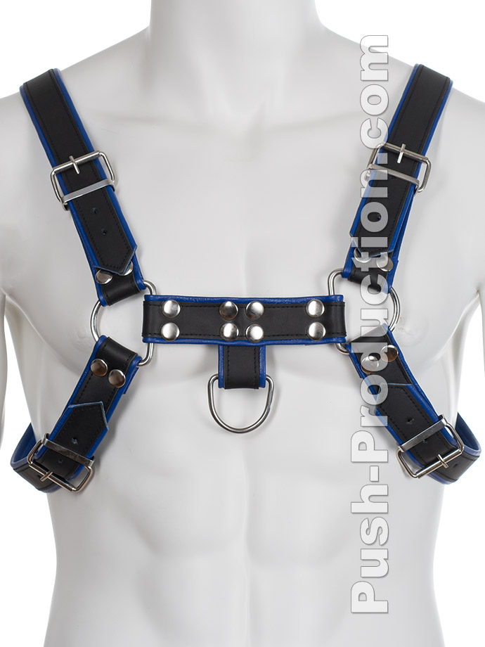 Echtledergeschirr BDSM Top Harness - Schwarz/Blau