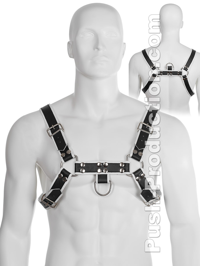Echtledergeschirr BDSM Top Harness - Schwarz/Weiß
