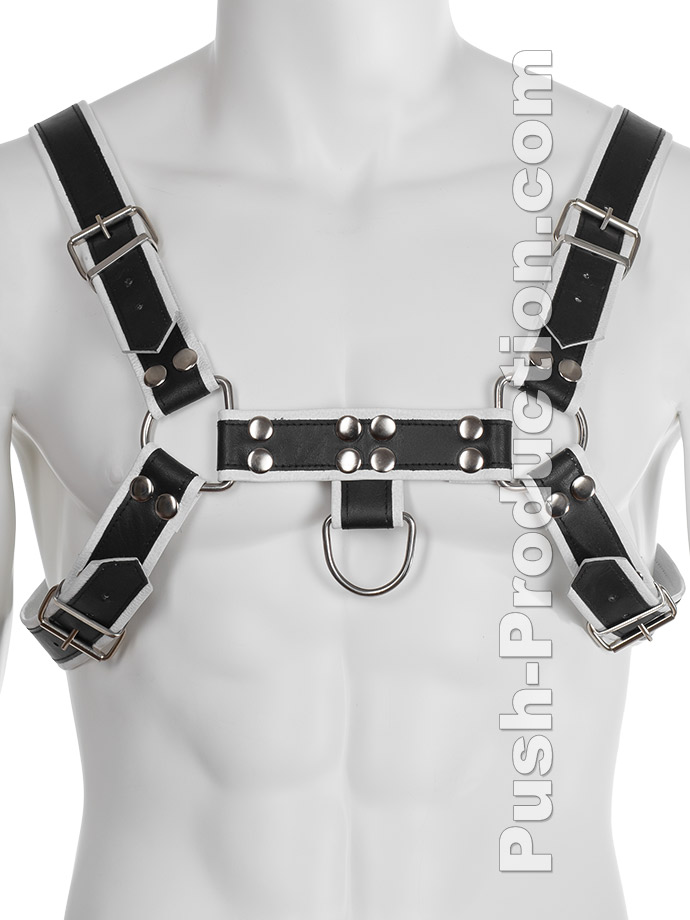 Genuine Leather BDSM Top Harness Black/White