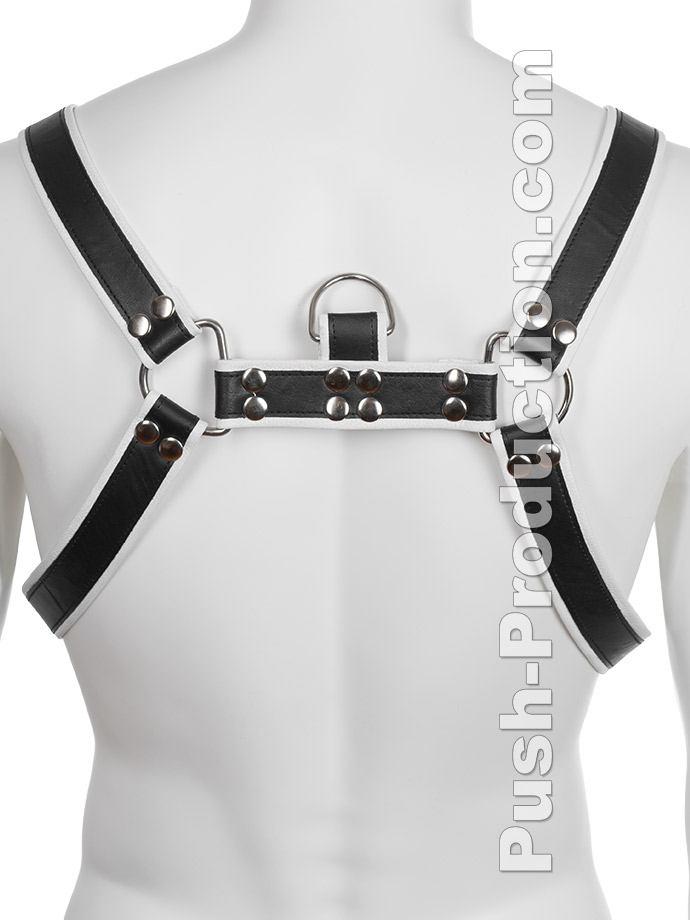 Genuine Leather BDSM Top Harness Black/White