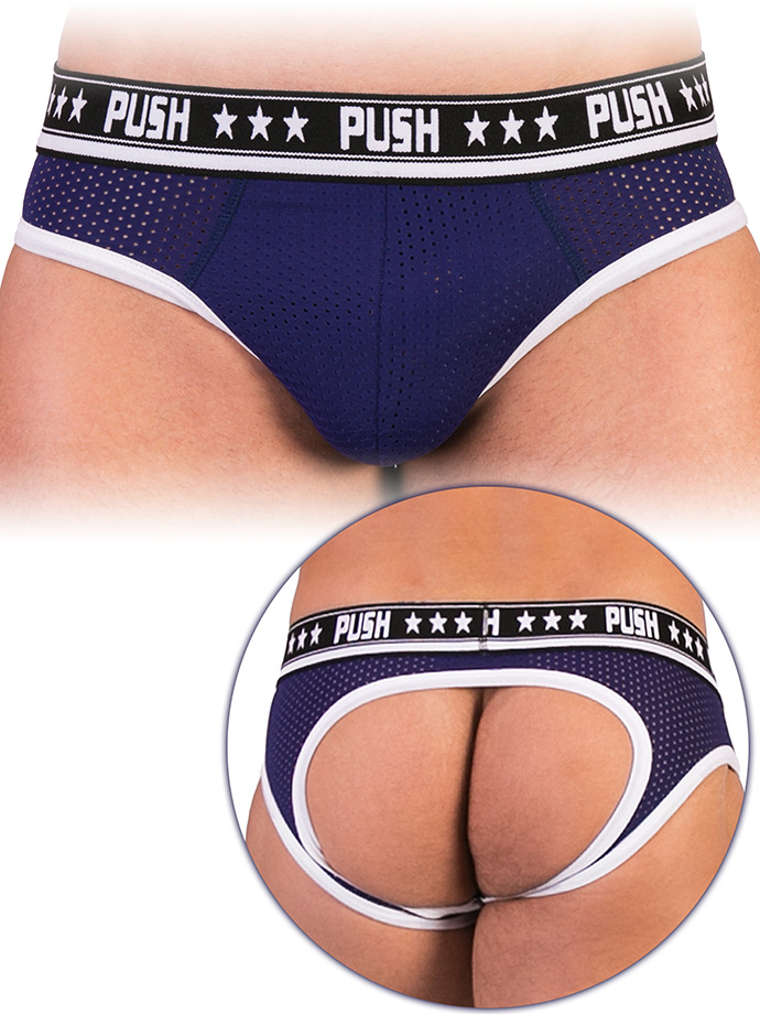 Push Underwear - Premium Mesh Hole Brief - Navy/White