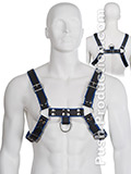 Echtledergeschirr BDSM Top Harness - Schwarz/Blau